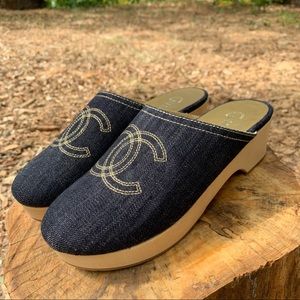 Chanel CC Denim Clogs